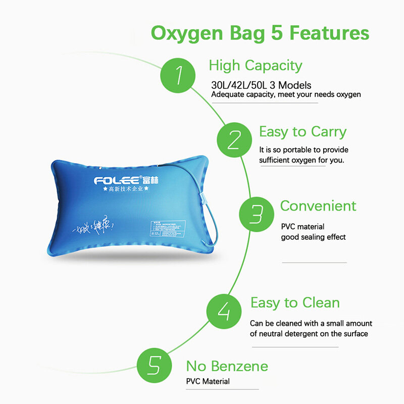 Folee Portable sac d'oxygène de qualité médicale concentrateur d'oxygène générateur accessoires oreiller d'oxygène réutilisable pour personnes âgées enceintes