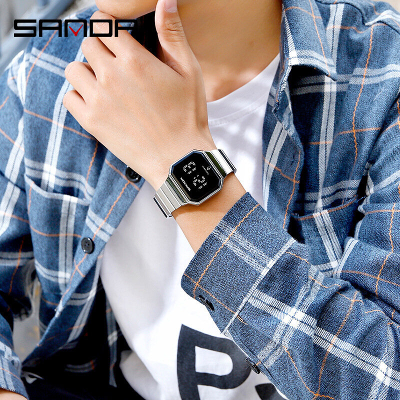 SANDA Mens นาฬิกาแฟชั่นธุรกิจปฏิทินกันน้ำนาฬิกาข้อมือชายนาฬิกาอิเล็กทรอนิกส์ Jam Tangan Digital สำหรับชาย ...