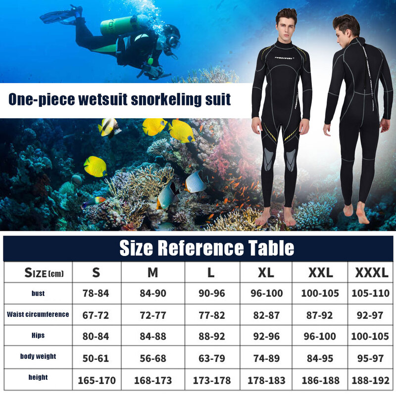 Traje de neopreno Premium de 3mm para hombre, traje de buceo térmico de invierno, cálido, completo, equipo de surf y kayak, color negro