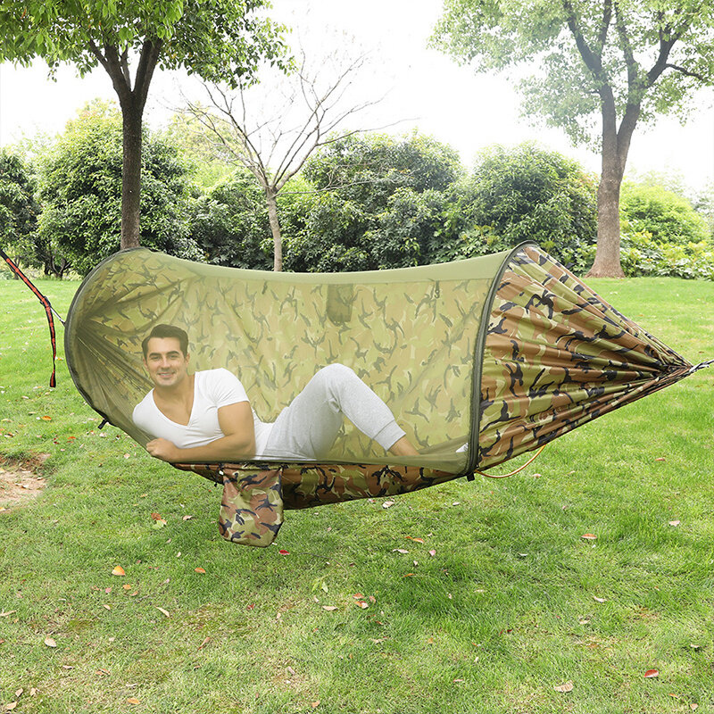 Hamaca de acampada con mosquitera de alta resistencia para 2 personas, cama colgante portátil de tela de paracaídas para exteriores, columpio para dormir para caza