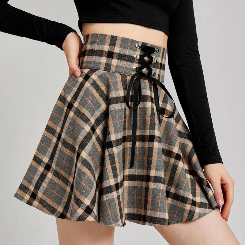 Moda saias das mulheres 2021 de cintura alta verão retro do vintage inglaterra estilo punk xadrez impressão saia cinta zíper saias curtas