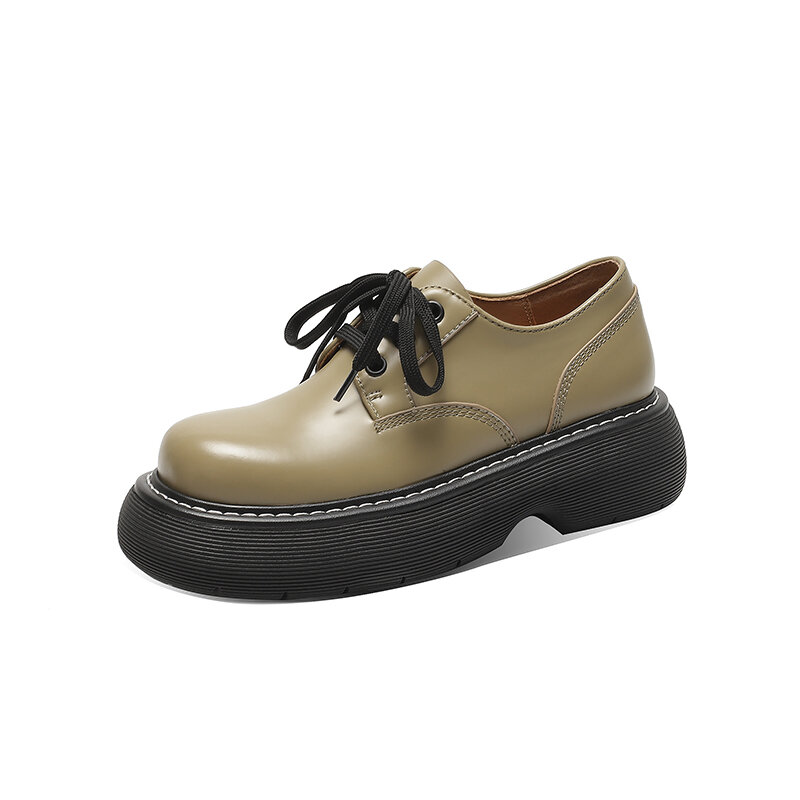 Zapatos de plataforma de charol para mujer, mocasines antideslizantes con cordones de cuero genuino y cabeza grande, 2021