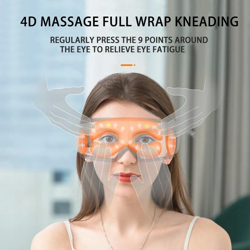 Olho massageador 4d inteligente airbag vibração instrumento de cuidados com os olhos compressa quente bluetooth olho massagem óculos fadiga pouch & enrugamento