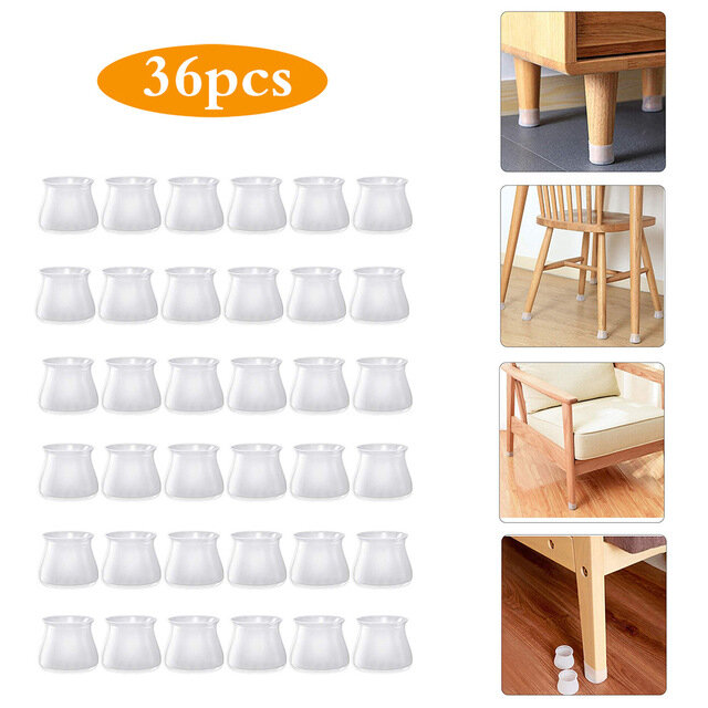 36Pcs Round Silicone Table Chair Feet Cover Floor Protector Furniture Feet Anti-Scratch Protective Pad Anti-Slip Chair Leg Caps