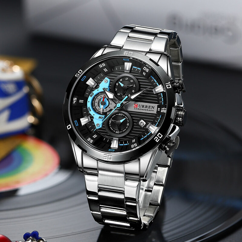 CURREN แฟชั่น Luxury Mens นาฬิกาสแตนเลสผู้ชายนาฬิกาควอตซ์นาฬิกากันน้ำ Chronograph นาฬิกาข้อมือ