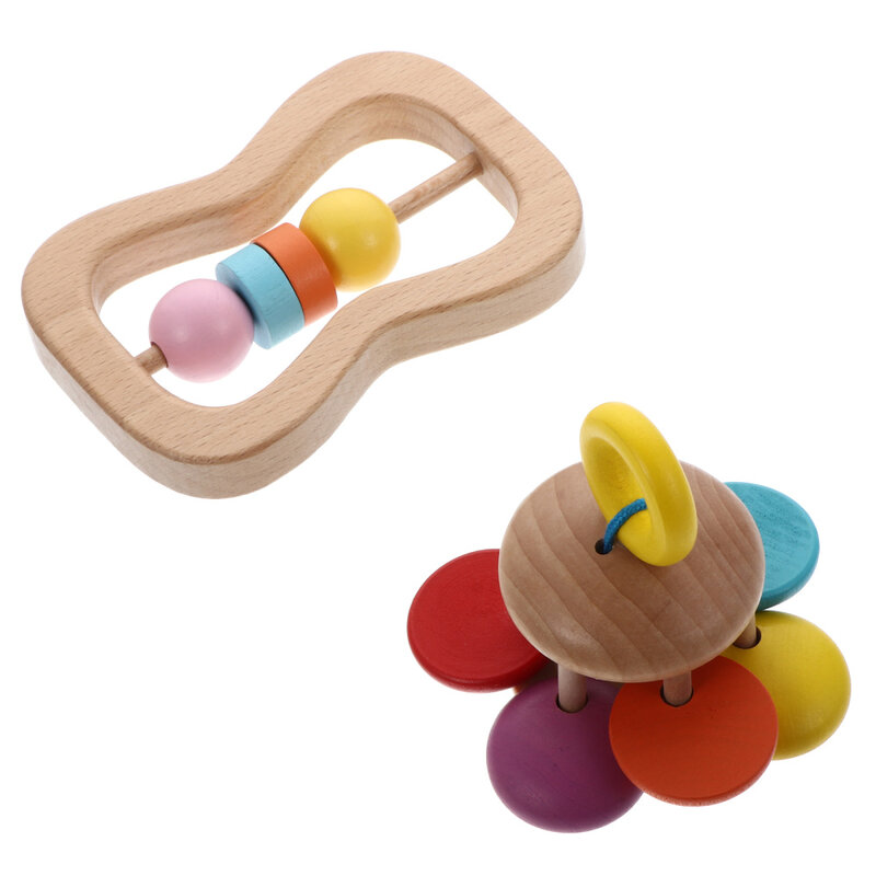 2pcs Wooden Handbell Rattle Bell Toys Musical Instrument Early Educational Toys