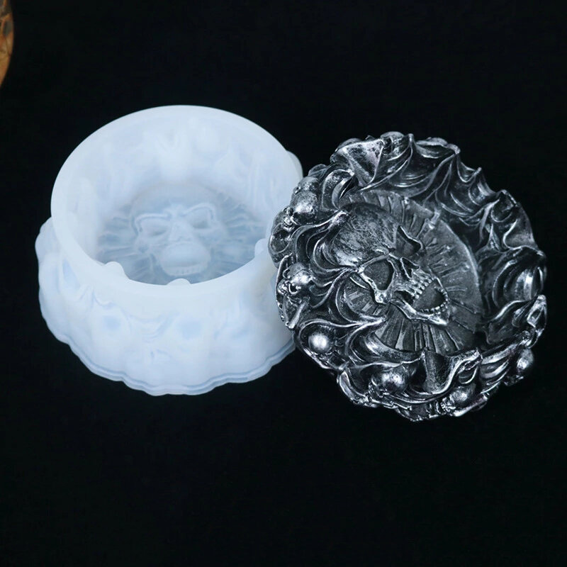 Molde de cristal de silicona para manualidades, Cenicero de resina epoxi de cristal, Cráneo, hecho a mano