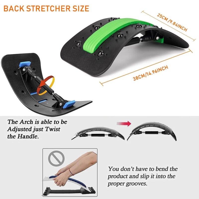 Adjustable Back Stretcher Massager Waist Back Neck Cracker Stretch Fitness Lumbar Cervical Spine Support Pain Relief Relaxation