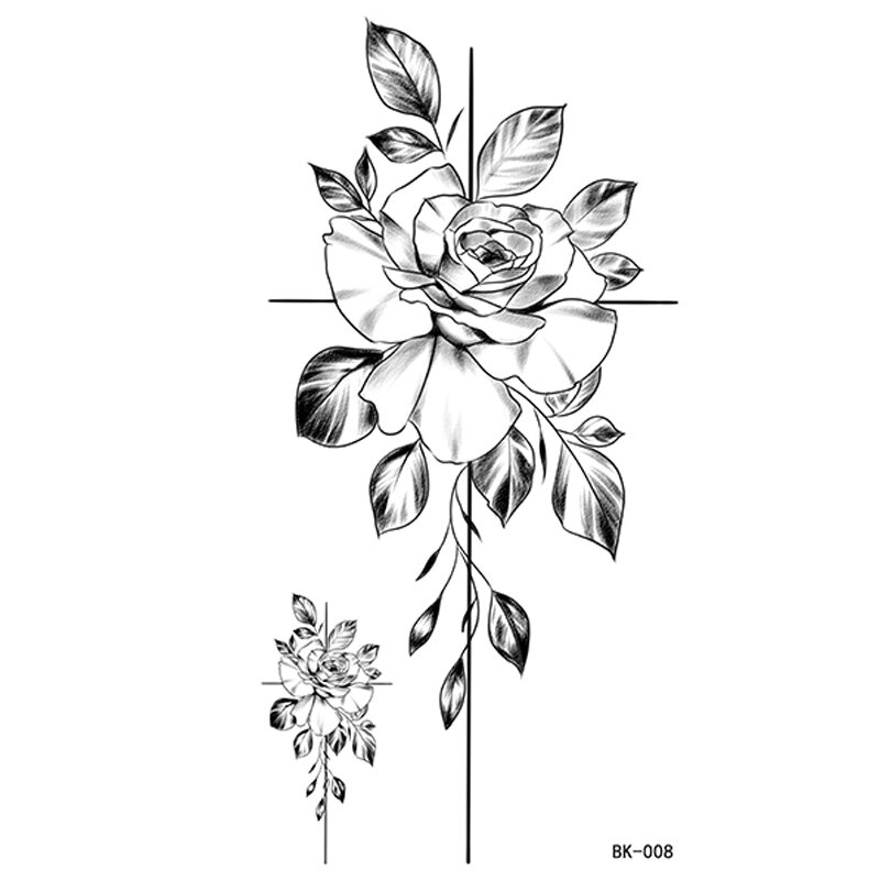 Черная большая водостойкая Временная тату-наклейка в виде цветка розы для женщин, флэш-наклейка на руку для боди-арта, искусственная татуир...