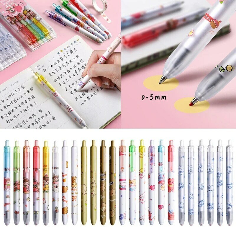 6x Intrekbare Gel Pen Navulbare Gel Inkt 0.5Mm Regelmatige Pennen Core Sneldrogende