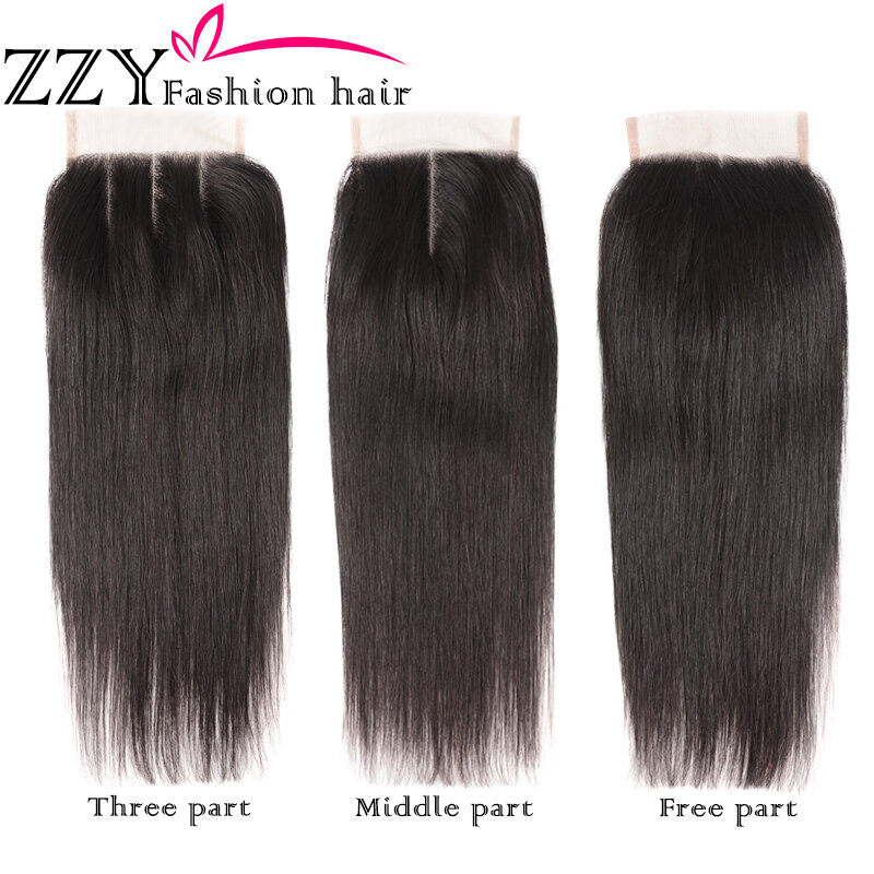 ZZY Fashion Hair Peruvian Hair Bundles with Closure Straight Hair Bundles with Closure Hair Weave Bundles Extensions non-remy