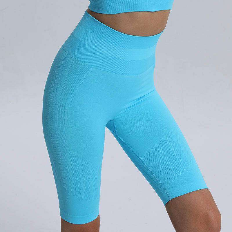 Pantalones cortos de Yoga acanalados para mujer, mallas deportivas de secado rápido para glúteos, de cintura alta, sin costuras, con rosca, para correr