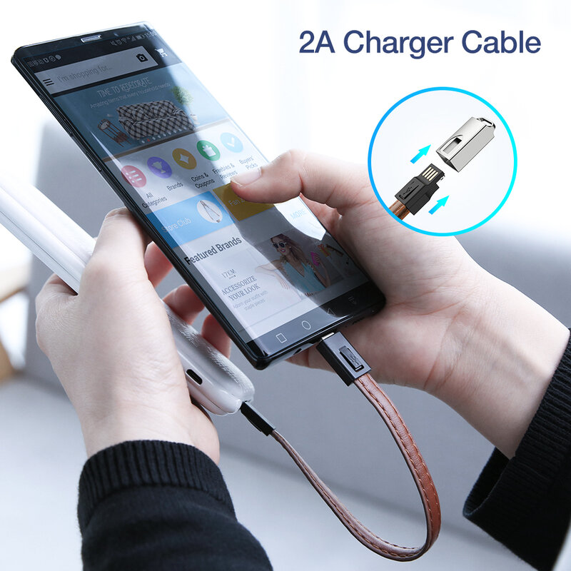 LLavero de cuero 2A, Cable Micro USB tipo C para iPhone, xiaomi, Samsung, Huawei, Cable de datos de teléfono, Cable USB C de carga rápida