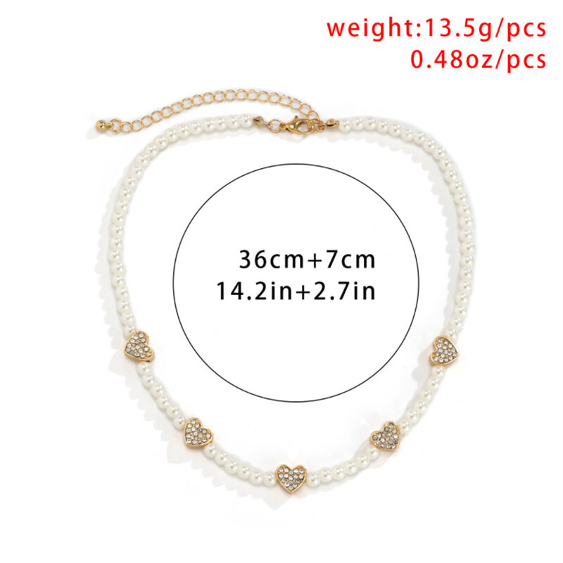 Ailodo Elegant Pearl Necklace For Women Girls Romantic Crystal Heart Choker Necklace Party Wedding Fashion Jewelry Birthday Gift
