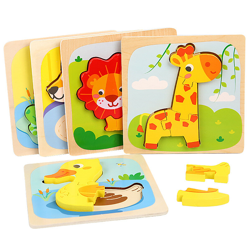 Petit puzzle animal de dessin animé en trois dimensions, cadeaux de noël, jouets éducatifs cognitifs pour enfants