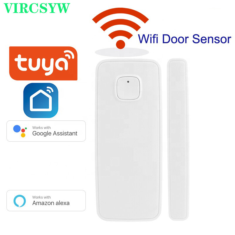 VIRCSYW Tuya-مستشعر فتح الباب/النافذة الذكي ، wi-fi ، إنذار الحياة الذكية ، متوافق مع Alexa و Google Home