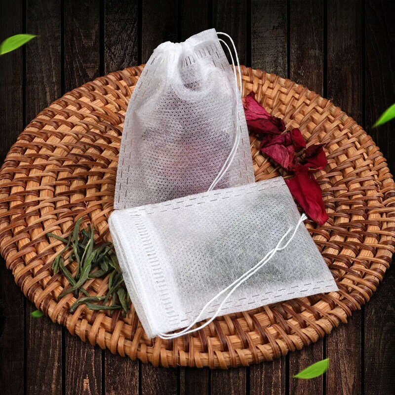 Bolsas de té desechables para infusiones de té, con sello de cuerda, de tela no tejida de grado alimenticio, filtros de especias, bolsitas de té, 100 Uds.
