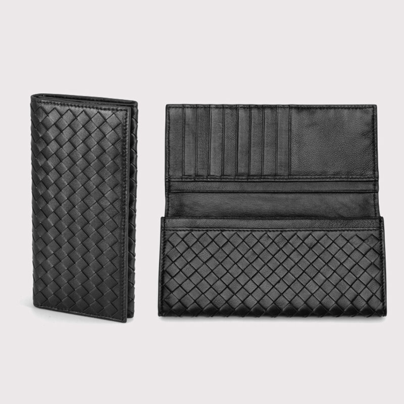 Premium miękkie prawdziwej skóry owczej luksusowe Handmade Knitting mężczyźni portfele 2021 najnowszy 3 rozmiary serii bi-fold Folio portmonetki