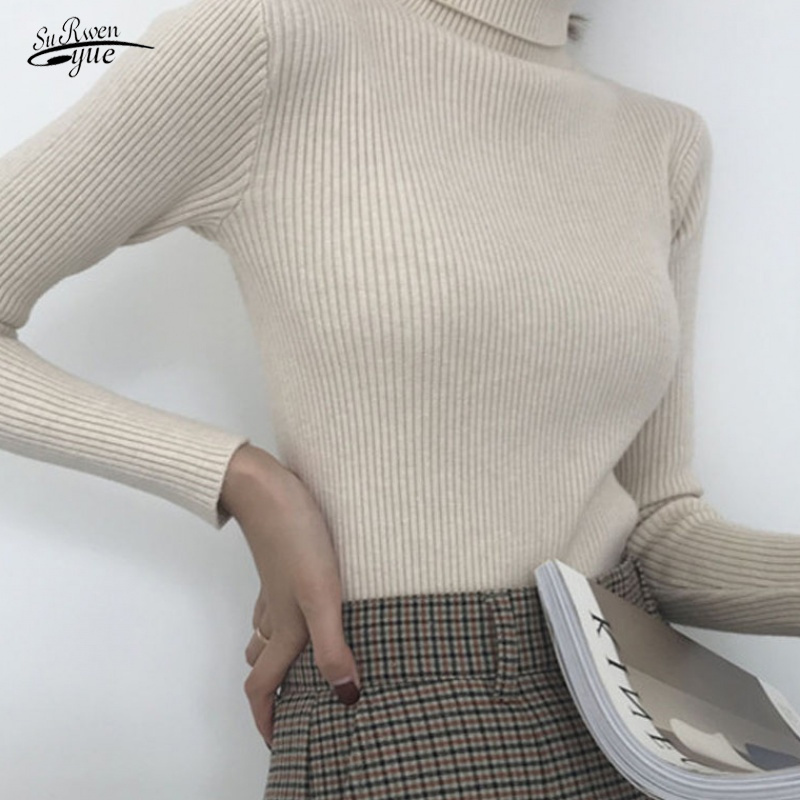 Maglione lavorato a maglia donna maglioni di tendenza autunno stile nuovo Slim Fit interno collo alto camicia a maniche lunghe maglione sottile 16908