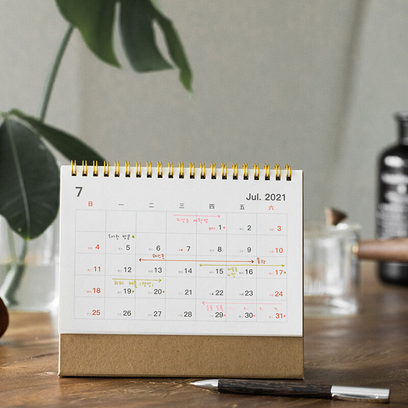 2021 NEW Kawaii Gold 3 Size Solid Color Kfaft Calendar Coil Schedule Creative Desk Table Dates Reminder Timetable Planner sl2492