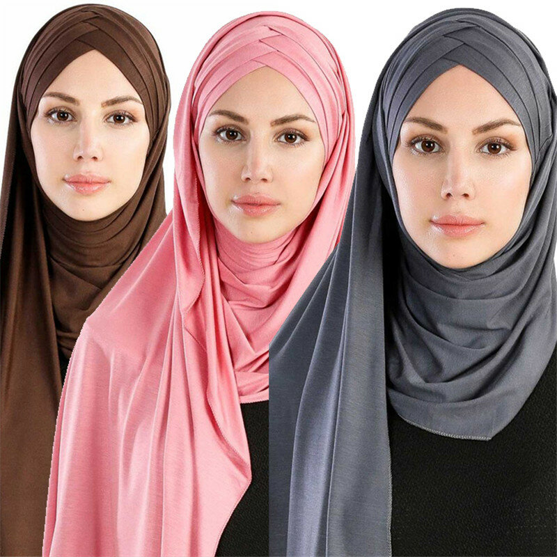 Kobiety zwykły bańka krzyż szalik głowy hidżab wrap stałe natychmiastowe szale foulard femme muzułmańskie hidżaby sklep gotowy do noszenia
