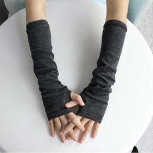 1 Pair Women's Fashion Solid Color Wool Blend Knitted Arm Fingerless Long Mitten Wrist Elastic Warm Gloves перчатки