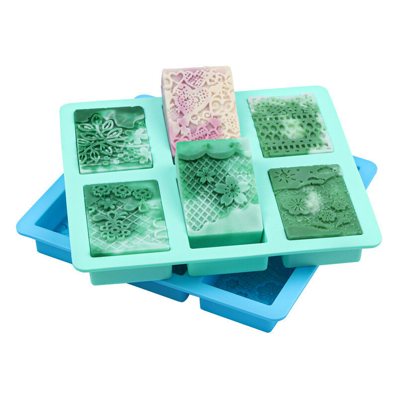 Sapone rettangolare flessibile in Silicone fiore 6 slot stampo fai-da-te stampo per sapone fatto a mano strumenti unici per la produzione di sapone per sapone fatto in casa