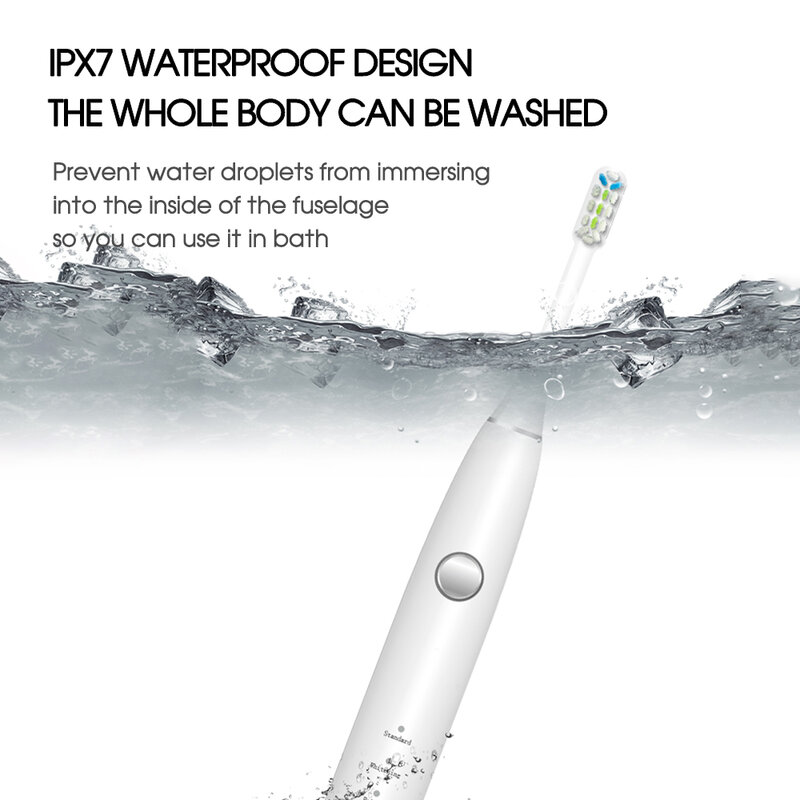 [Boi] Isi Ulang USB Pengisian Cepat Tenang 5 Mode IPX7 Set Sikat Gigi Pintar Tahan Air Sikat Gigi Listrik Sonik untuk Dewasa
