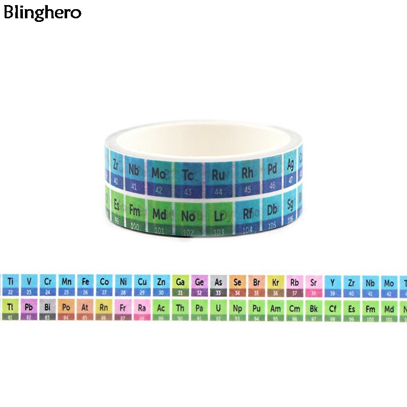 Blinghero 15mm x 5m tabela periódica washi fita adesiva à moda fita adesiva legal fitas de papelaria decalque para estudantes bh0273
