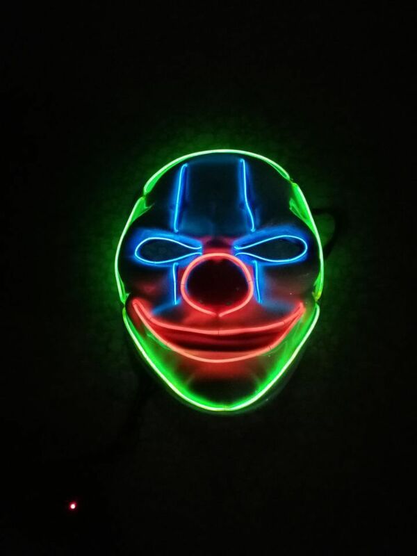 Светодиодная маска, маска для Хэллоуина вечерние маскарадные маски, неоновые маски, яркая светящаяся маска клоуна из страха, светящаяся мас...