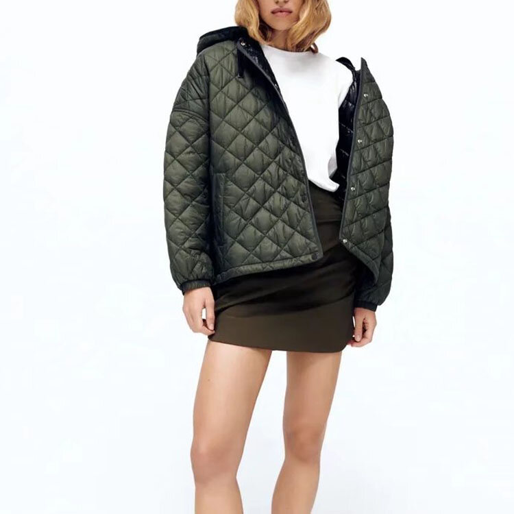 2021 가을, 겨울 새 캐주얼 여성 긴팔 싱글 브레스트 포켓 장식 후드 면화 자켓