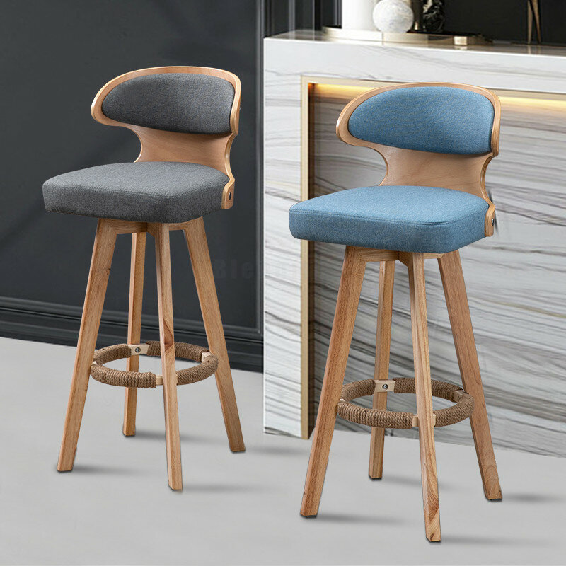 Modern Bar Stool Solid Wood Barstools Nordic Modern Minimalist Bar Chair High Foot Bar Stools Home Front Desk Swivel Back Chair