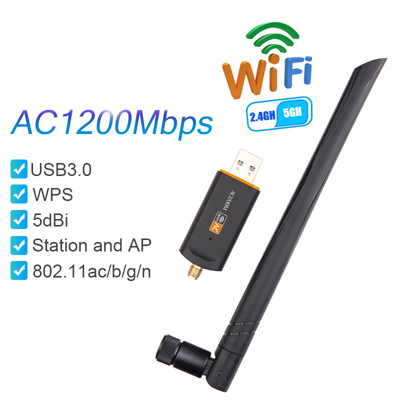 Scheda di rete Wireless 1200Mbps adattatore Wifi usb 3.0 RTL8812CU Dongle Wifi Dual Band 2.4/5Ghz per Windows Mac OS