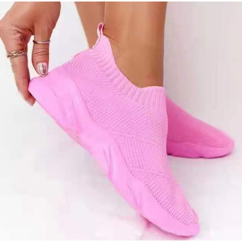 Women Sneakers Slip on Knitted Solid Ladies Vulcanized Shoes Fashion Leisure Mesh Breathable Non-slip Female Footwear Large Size