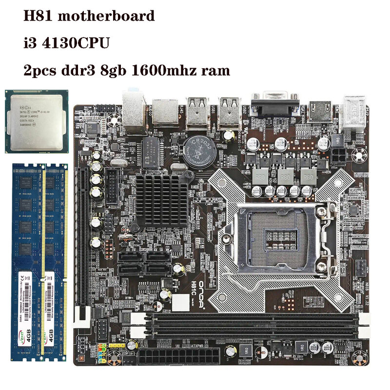マザーボードIntelh1PC H81M-E/m51ad/dp,Intel h81,lga 1150 mx 1150,マザーボードi3 4130cpu 2pcs ddr3 8gb 1600mhz,CPU