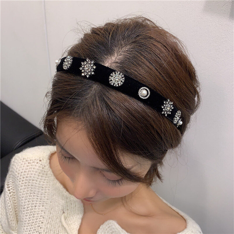 2019 Korean TV Drama Star Snowflake Velvet Shiny Rhinestone Headband For Female Daily Head Accessories