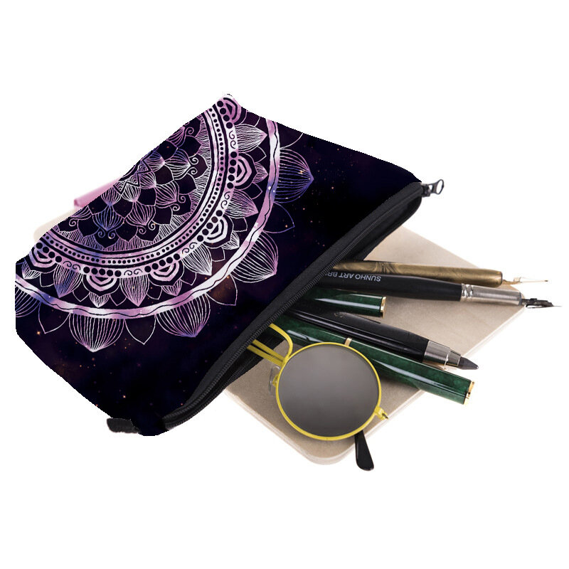 Bolsa de almacenamiento de cosméticos para mujer, bolso de viaje portátil para teléfono móvil con diseño de flor de Mandala, a la moda