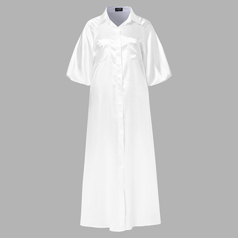 VONDA – Robe longue Sexy à manches mi-longues pour femmes, chemise à revers à boutons, style bohème, tenue de fête, surdimensionnée, 2021