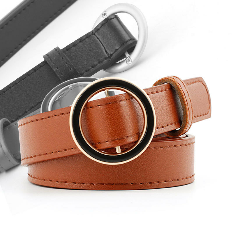 JIFANPAUL Fashion Round ring buckle Genuine leather women belts Quality cow skin strap female girdle for jeans belts for women