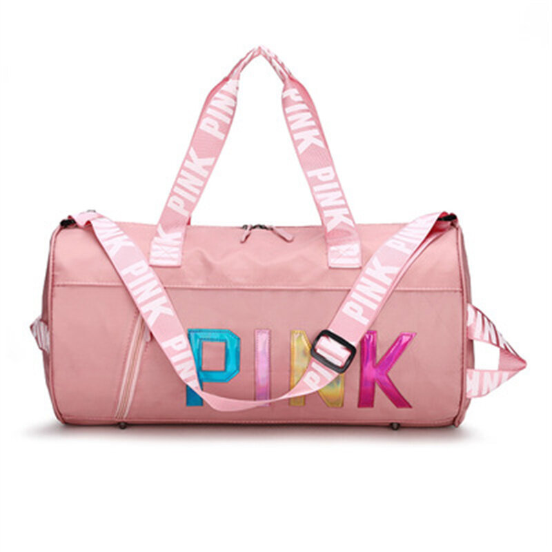 Alta capacidade rosa saco de viagem mulheres esportes ao ar livre sacos de treinamento de fitness moda cor palavra saco náilon à prova dwaterproof água bolsa feminina