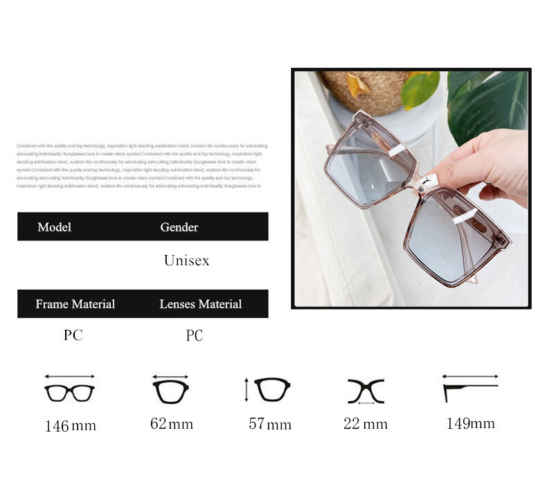 Marka projektant Vintage Square ponadgabarytowe okulary przeciwsłoneczne damskie męskie duże oprawki okulary przezroczyste gradientowe okulary przeciwsłoneczne UV400