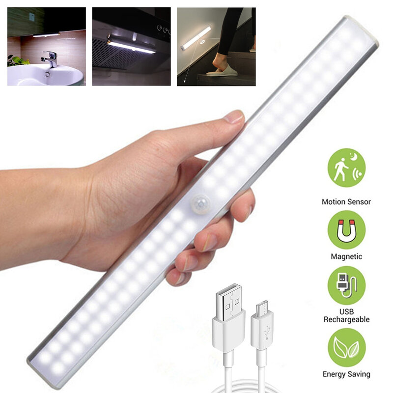20 30 40 50cm sans fil LED veilleuse détecteur de mouvement lumière placard nuit lampe pour cuisine chambre armoire escalier rétro-éclairage