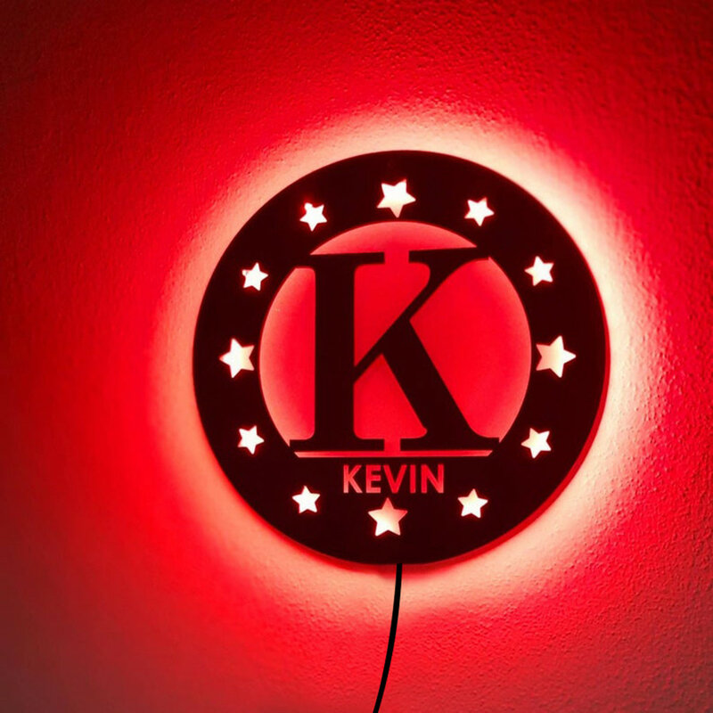 개인화 된 24 편지 별 LED 밤 빛 벽 장식 조정 가능한 조명 사용자 정의 이름 나무 램프 커플 베이비 룸 침실