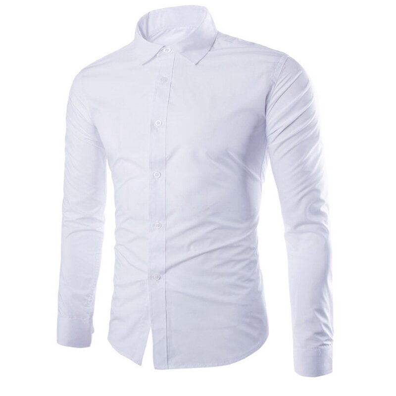 Men's Top Quality Dress Shirts Fashion New Slim Fit Long Sleeve Men Black White Formal Button Up Shirt Chemise Homme # ocpu