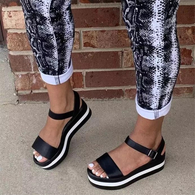 Frauen sandalen sommer neue stil dicken sohlen frauen sandalen runde kappe flache schuhe bequem casual schuhe schnalle sandalen