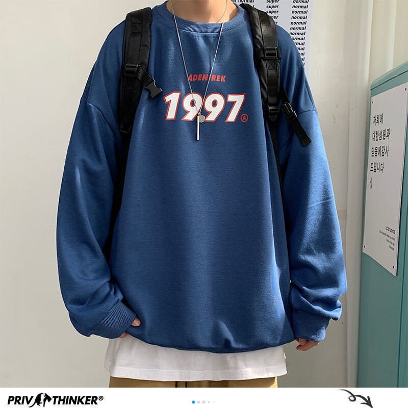 Privathinker ฤดูใบไม้ผลิเสื้อลำลองชายเสื้อ Harajuku 1997พิมพ์ชายขนาดใหญ่ Hoodies 2021ชายเกาหลี Casual Pullovers หลวม