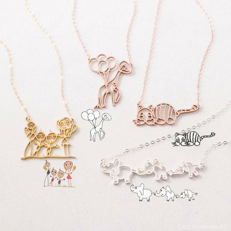 Stainless Steel Custom Drawing Necklace Art Personalized 18K Real Gold For Girls Child Kids Women Customized Baby Jewelry Gift