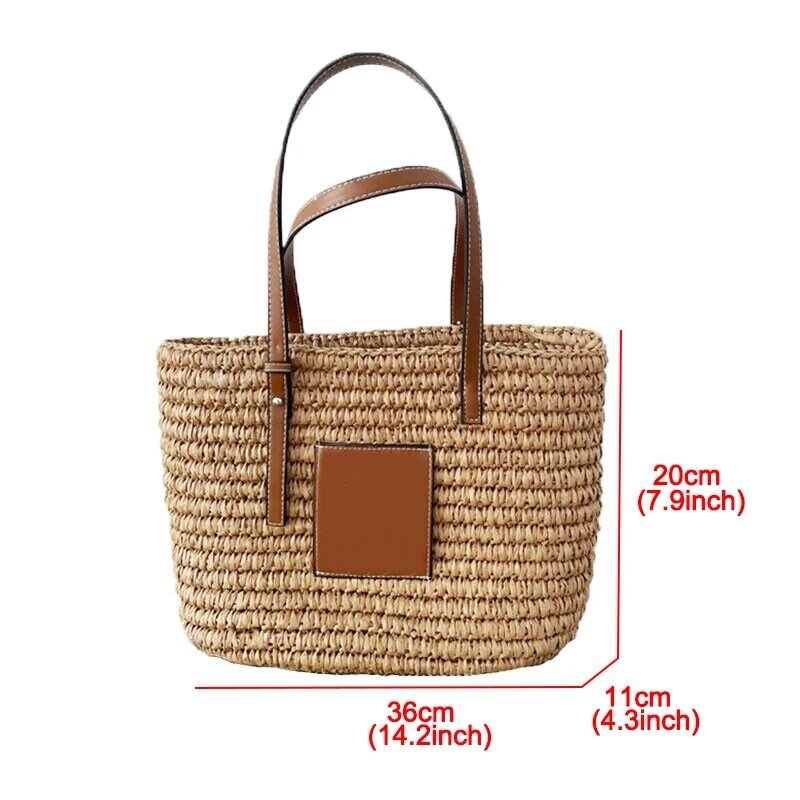 Summer Pu Leather Splice Straw Women Shoulder Bags Striped Hand-woven Women Handbags Large Paper Rope Woven Ladies Hand Bags New