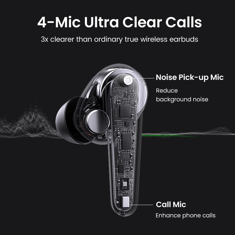 UGREEN HiTune T1หูฟังไร้สาย4ไมโครโฟน TWS Bluetooth 5.0หูฟังไร้สายสเตอริโอไร้สาย True 24H เล่น USB C ชาร์จ Earphoe