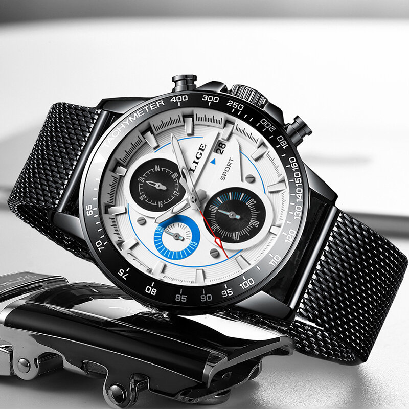 レロジオ lige 新メンズ腕時計男性トップブランドの高級ファッションステンレス鋼クォーツ時計男性カジュアルスポーツ防水時計
